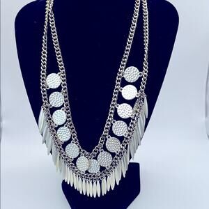 Francesca's Collections Layered Necklace with textured discs and fringe details